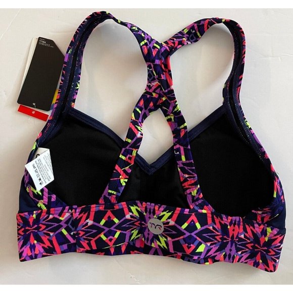 TYR DuraFast Carnivale Isla Sporty Bikini Swim Top Navy Multi Size Small 4/6 $45 - Picture 3 of 8